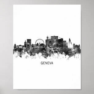 Affiche Genève Suisse Skyline BW