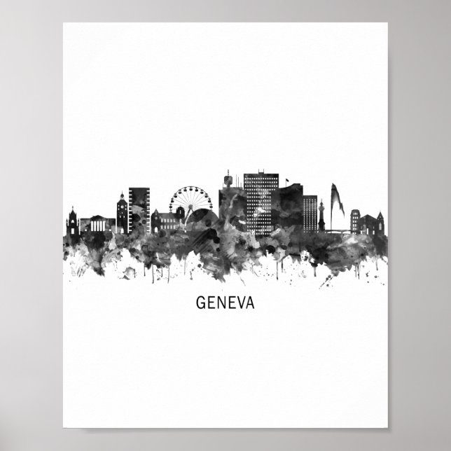 Affiche Genève Suisse Skyline BW (Devant)
