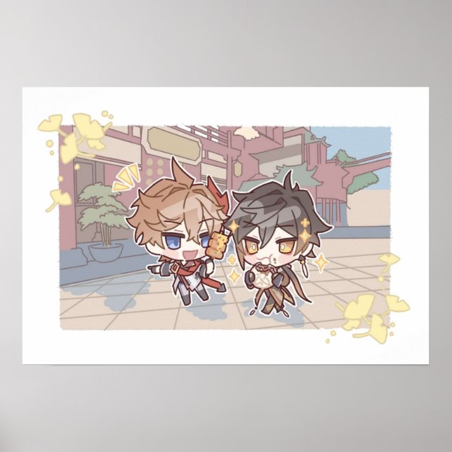 Affiche Genshin Impact Chibi A Date of Childe and Zhongli  (Devant)