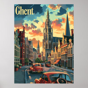 Affiche Genteel Gand : Illustration de la scène de rue Vin