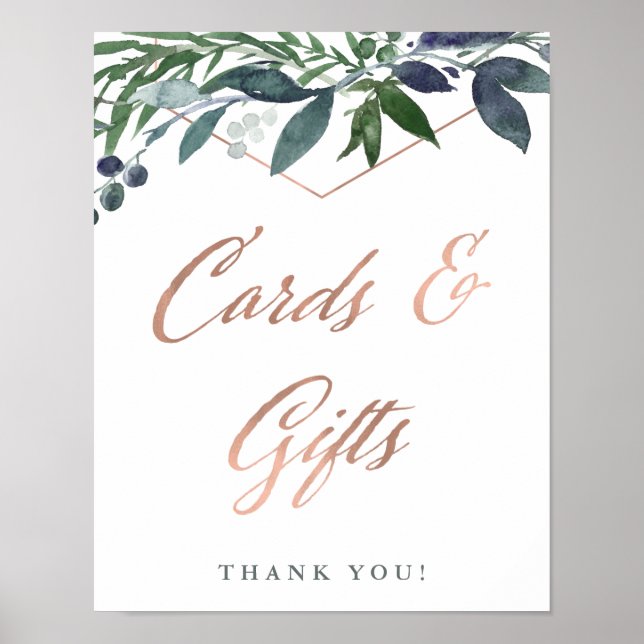 Affiche Geo vert | Cartes et cadeaux de mariage Rose Gold (Devant)