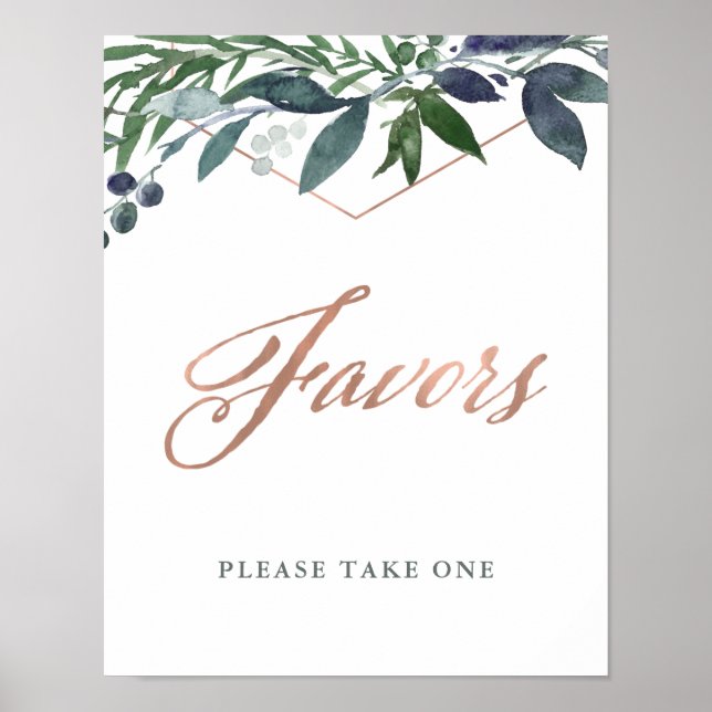 Affiche Geo vert | Faveurs de mariage en or Rose (Devant)