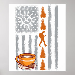 Affiche géocaching café - Drapeau américain vintage USA po