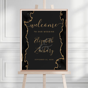 Affiche Géode d'agate Or Noir 18x24 Bienvenue au Mariage