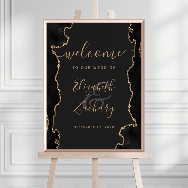 Affiche Géode d'agate Or Noir 18x24 Bienvenue au Mariage (Créateur téléchargé)