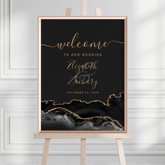 Affiche Géode d'agate Or Noir 18x24 Mariage Bienvenue (Créateur téléchargé)