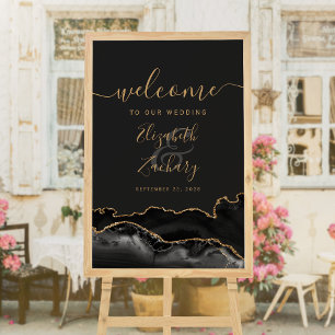 Affiche Géode d'agate Or Noir 24x36 Bienvenue au Mariage