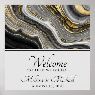 Affiche Géode moderne Gold & Grey Agate Géode Gris Géode A