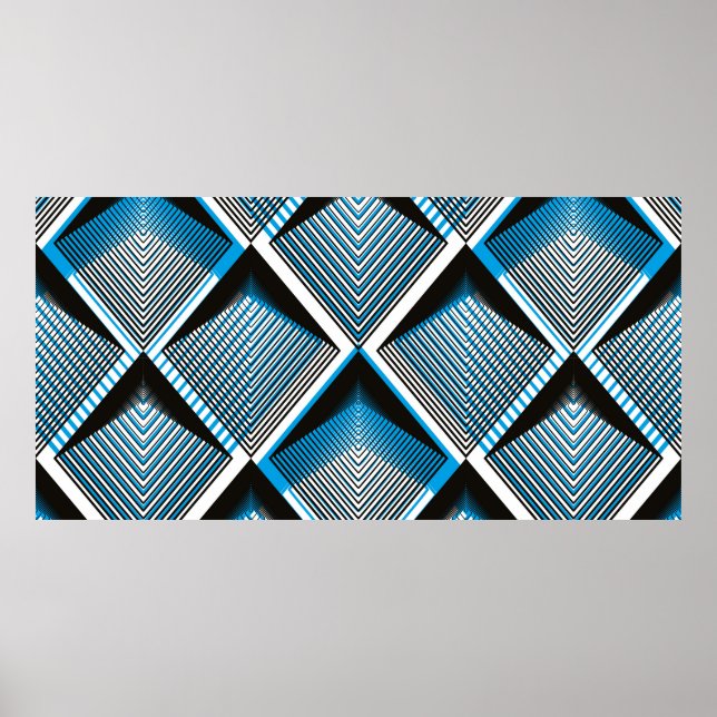 Affiche Geometric blue stripy overlay seamless pattern, br (Devant)