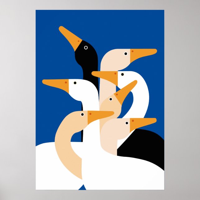 Affiche Geometric Duck Flock Art Print Bold Blue Wall (Devant)