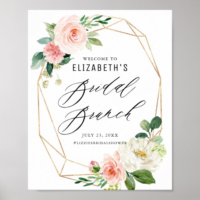 Affiche Geometric Frame Pink Floral Bridal Brunch Welcome (Devant)