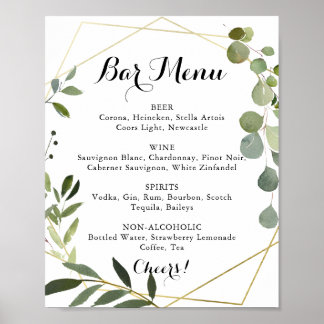 Affiche Geometric Gold Tropical Wedding Bar Menu Sign