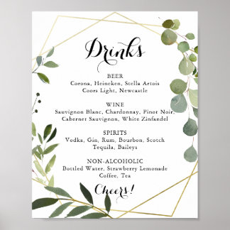 Affiche Geometric Gold Tropical Wedding Drinks Menu Sign