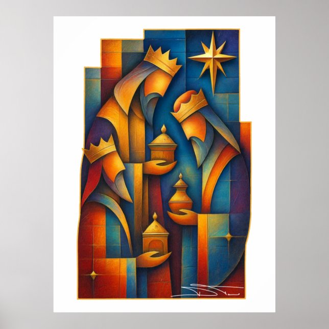 Affiche Geometric Magi - Three Wise Men Christmas Star Art (Devant)