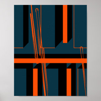 Affiche Geometric Orange Stripes Across Dark Shapes
