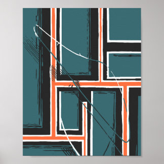 Affiche Geometric Pathways with Abstract Brush Strokes