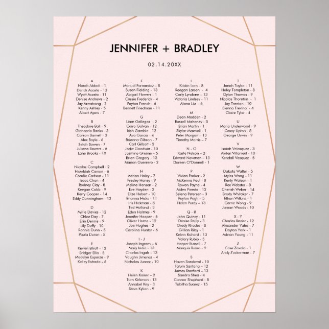 Affiche Geometric Rose Gold Seating Chart | Custom Color (Devant)