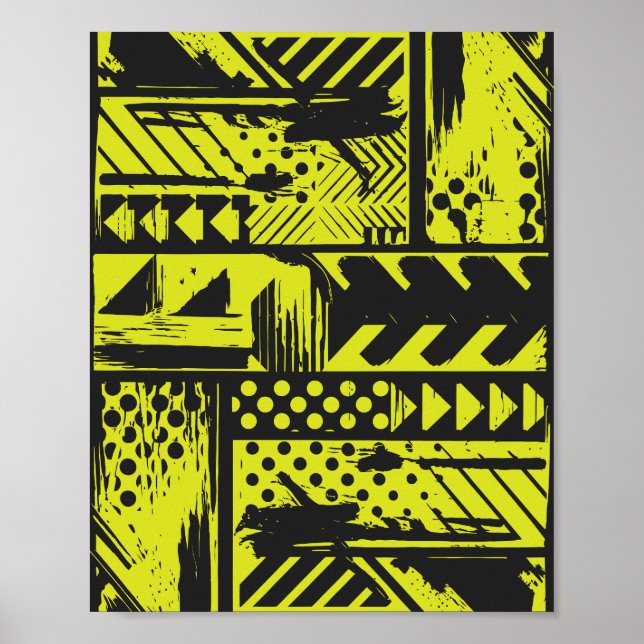 Affiche Géométrie Abstraite en chaux jaune et noir (Devant)