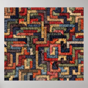 Affiche Géométrie brodée, texture ethnique