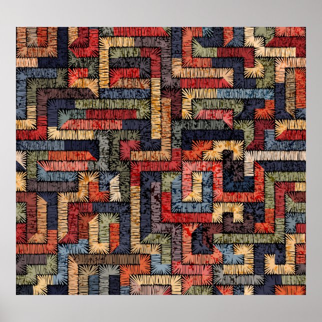 Affiche Géométrie brodée, texture ethnique (Devant)