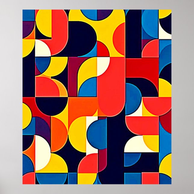 Affiche Géométrie d'art en blocs de couleurs rétro (Devant)