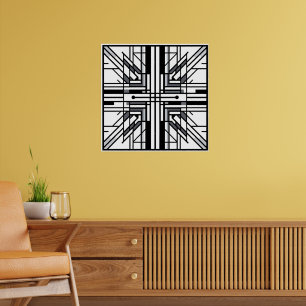 Affiche Géométrie de grille symétrique - Noir et Blanc Abs