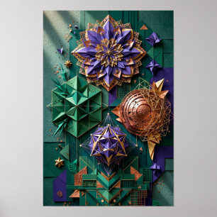 Affiche Géométrie de mandala cosmique en relief - Émeraude