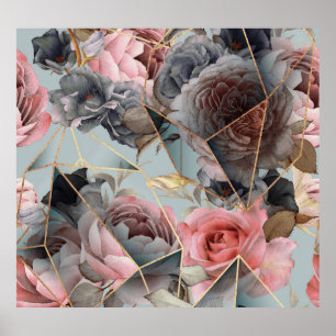 Affiche Géométrie en cristal floral, fond lumineux aquarel