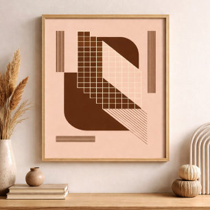 Affiche Géométrie marron avec grille blanche sur fond beig