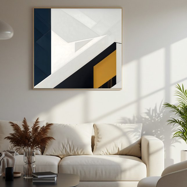 Affiche Géométrie Moderne Navy Blanc Or Couches (Créateur téléchargé)
