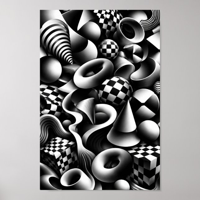 Affiche Géométrie monochrome hypnotique – Illusion optique (Devant)
