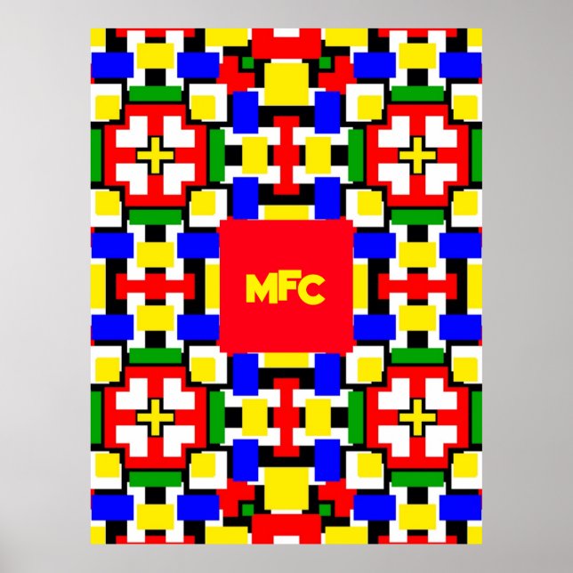 Affiche Géométrie rouge, jaune, noir, bleu et vert (Devant)