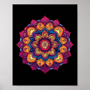 Affiche Géométrie sacrée colorée Mandala Lotus Yoga