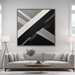 Affiche Géométrique Abstrait Noir Blanc Gris
