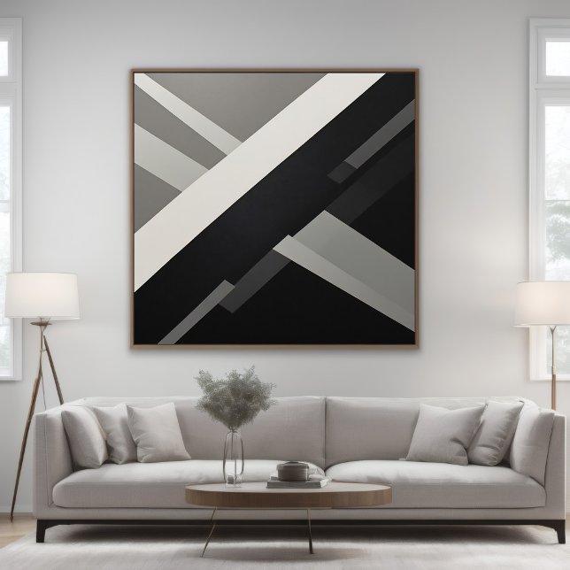 Affiche Géométrique Abstrait Noir Blanc Gris (Créateur téléchargé)