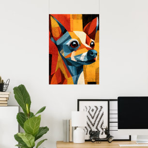 Affiche géométrique colorée de Chihuahua abstrait