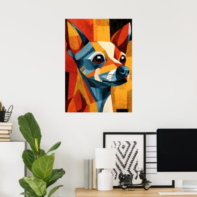 Affiche géométrique colorée de Chihuahua abstrait (Bureau à domicile)