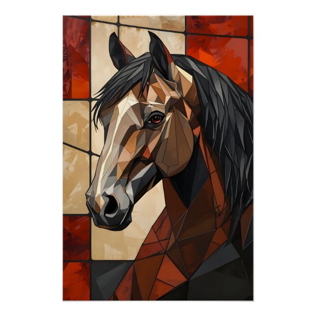 Affiche géométrique de cheval en finition brillant (Devant)