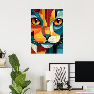 Affiche géométrique de visage de chat abstrait col