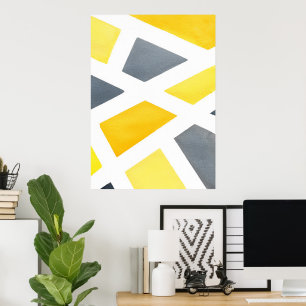 Affiche Géométrique gris jaune