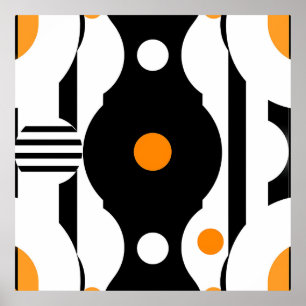 Affiche Géométrique Rétro Mod Orange Noir