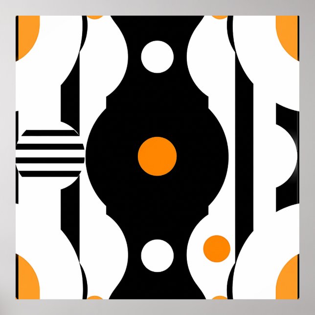 Affiche Géométrique Rétro Mod Orange Noir (Devant)