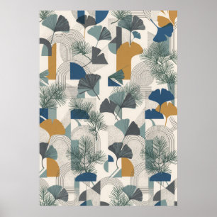 Affiche géométrique Teal Navy Moutarde Ginkgo Pin