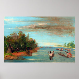 Affiche George Catlin Sac et Fox voile en canoës