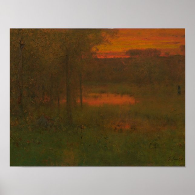 Affiche George Inness - Paysage, coucher du soleil (Devant)