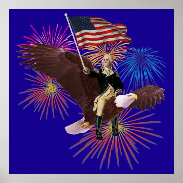 Affiche George Washington chevauchant un aigle avec un dra (Devant)