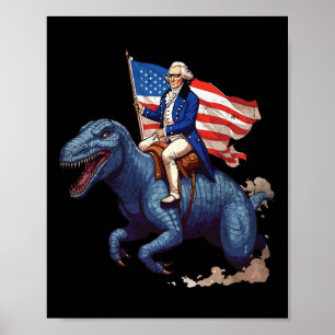 Affiche George Washington drôle chevauchant un Tyrannosaur