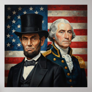 Affiche George Washington et Abraham Lincoln Patriotique