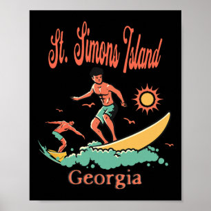 Affiche Géorgie St. Simons Island Ga Surfeur Surfant Pêche
