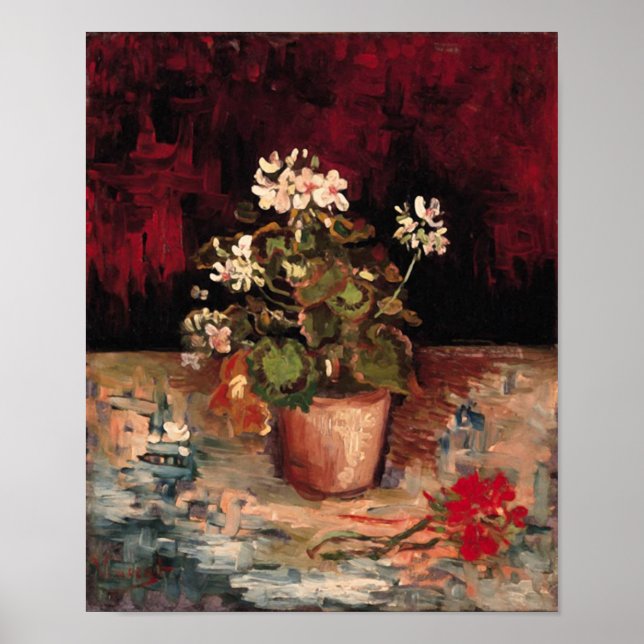 Affiche Geraniums dans un pot de fleurs Van Gogh Art (Devant)